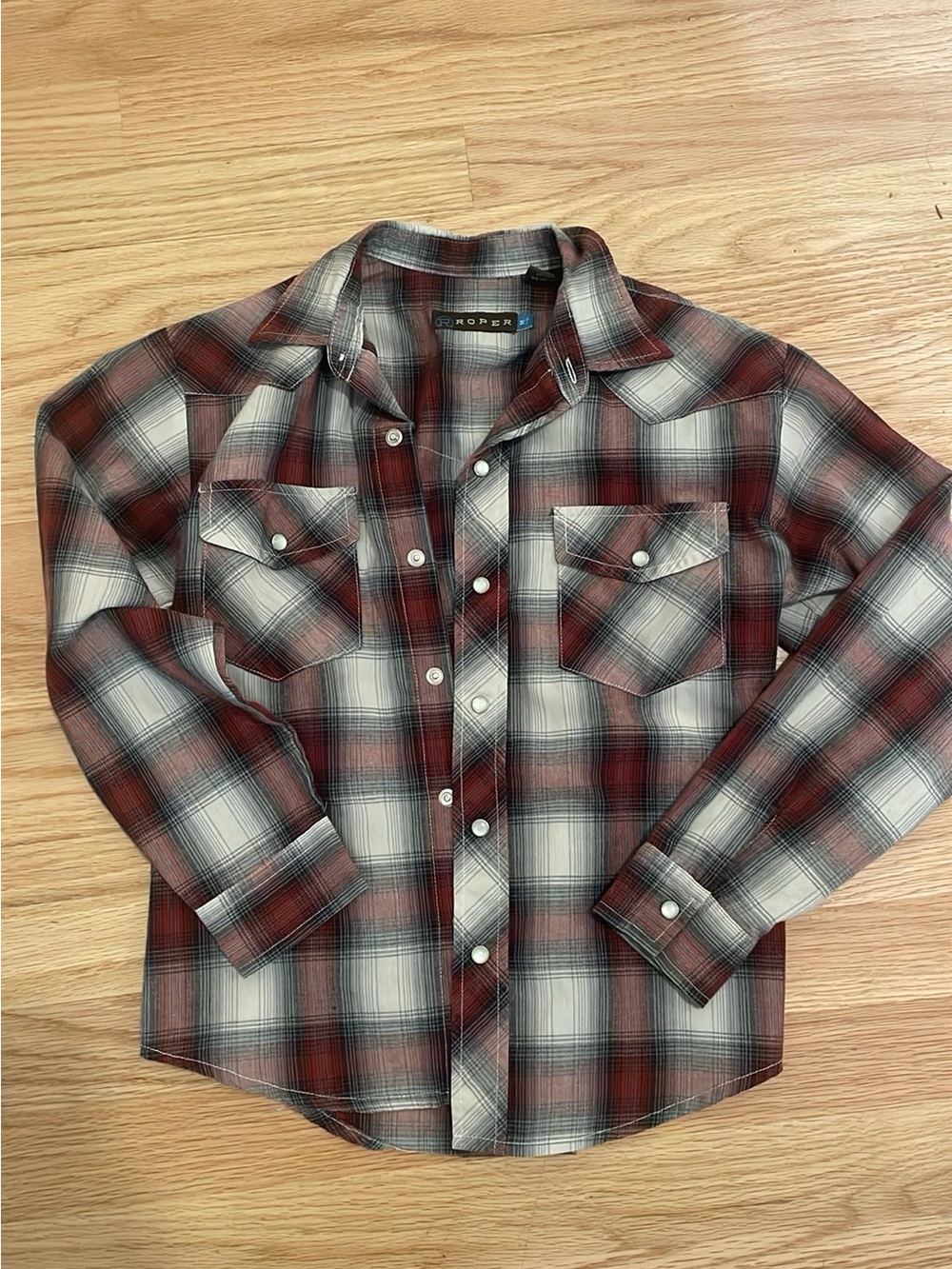 Boy’s Roper Red and Gray Plaid Western Button-Down Shirt